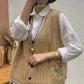 Women Autumn Artsy Flower Embroidery Knit V-Neck Vest