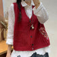 Women Autumn Artsy Flower Embroidery Knit V-Neck Vest