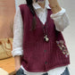 Women Autumn Artsy Flower Embroidery Knit V-Neck Vest