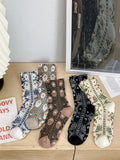 5 Pairs Women Artsy Flower Jacquard Cotton Socks