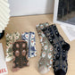 5 Pairs Women Artsy Flower Jacquard Cotton Socks