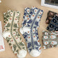 5 Pairs Women Artsy Flower Jacquard Cotton Socks