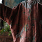 Women Autumn Ethnic Flower Colorblock Linen Robe Coat