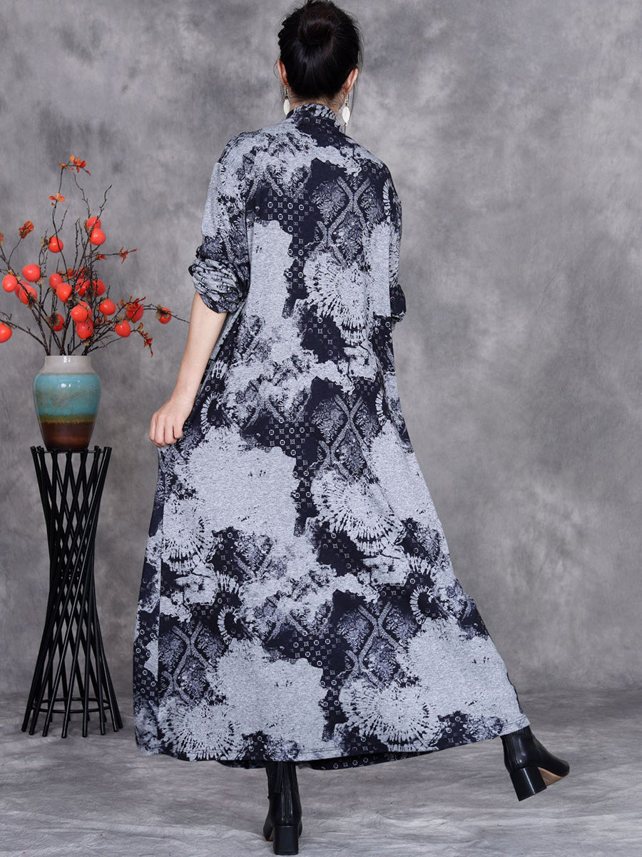 Women Autumn Print Half-Turtleneck Spliced Cashmere Dress