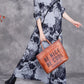 Women Autumn Print Half-Turtleneck Spliced Cashmere Dress