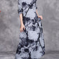 Women Autumn Print Half-Turtleneck Spliced Cashmere Dress