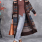 Women Vintage Autumn Stripe Button Wool Cardigan Coat