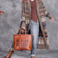 Women Vintage Autumn Stripe Button Wool Cardigan Coat