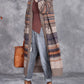 Women Vintage Autumn Stripe Button Wool Cardigan Coat