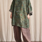 Women Vintage Floral Button Stand Collar Linen Shirt Coat