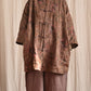 Women Vintage Floral Button Stand Collar Linen Shirt Coat