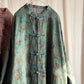 Women Vintage Floral Button Stand Collar Linen Shirt Coat