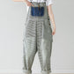 Women Artsy Stripe Patch Spliced Denim Loose Jumpsuits