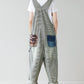 Women Artsy Stripe Patch Spliced Denim Loose Jumpsuits