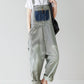 Women Artsy Stripe Patch Spliced Denim Loose Jumpsuits