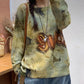 Women Autumn Print O-Neck Knit Sweater