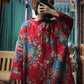 Women Ethnic Red Flower Slant Closure Cotton Padded Coat