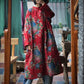 Women Ethnic Red Flower Slant Closure Cotton Padded Coat