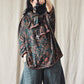 Women Vintage Autumn Flower O-Neck Loose Cotton Shirt