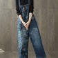 Women Autumn Flower Denim Loose Jumpsuits