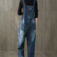 Women Autumn Flower Denim Loose Jumpsuits