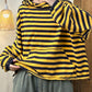 Women Autumn Casual Stripe Cotton Half Turtleneck Sweatshirt