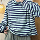 Women Autumn Casual Stripe Cotton Half Turtleneck Sweatshirt