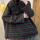 Women Autumn Stripe Colorblock Hooded Cotton Sweatshirt