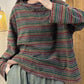 Women Autumn Stripe Colorblock Hooded Cotton Sweatshirt