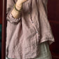 Women Autumn Vintage Button-up Solid Linen Shirt