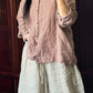 Women Autumn Vintage Button-up Solid Linen Shirt