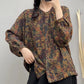 Women Autumn Artsy Flower Button-up O-Neck Cotton Shirt