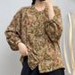 Women Autumn Artsy Flower Button-up O-Neck Cotton Shirt