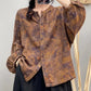 Women Autumn Artsy Flower Button-up O-Neck Cotton Shirt