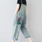 Women Artsy Flower Frayed Denim Pocket Jumpsuits