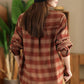 Women Autumn Vintage Plaid Button-up Cotton Blouse