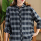 Women Autumn Vintage Plaid Button-up Cotton Blouse