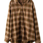 Women Autumn Vintage Plaid Button-up Cotton Blouse