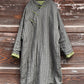 Women Vintage Stripe Warm Button 100%Linen Robe Coat