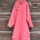 Women Vintage Stripe Warm Button 100%Linen Robe Coat