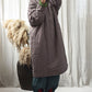 Women Vintage Stripe Warm Button 100%Linen Robe Coat