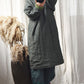 Women Vintage Stripe Warm Button 100%Linen Robe Coat