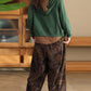 Women Autumn Vintage Flower Strap Corduroy Harem Pants