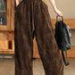 Women Autumn Vintage Flower Strap Corduroy Harem Pants