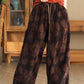 Women Autumn Vintage Flower Strap Corduroy Harem Pants