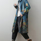 Women Autumn Artsy Flower Turn-down Collar Denim Coat