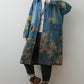 Women Autumn Artsy Flower Turn-down Collar Denim Coat