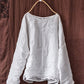 Women Summer Vintage Solid Stitching Ramie Blouse