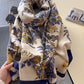 Women Winter Artsy Floral Jacquard Tassel Warm Shawl Scarf