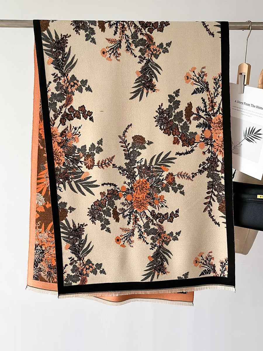 Women Winter Artsy Floral Jacquard Tassel Warm Shawl Scarf